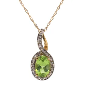 10K Yellow Gold Peridot and Diamond Pendant