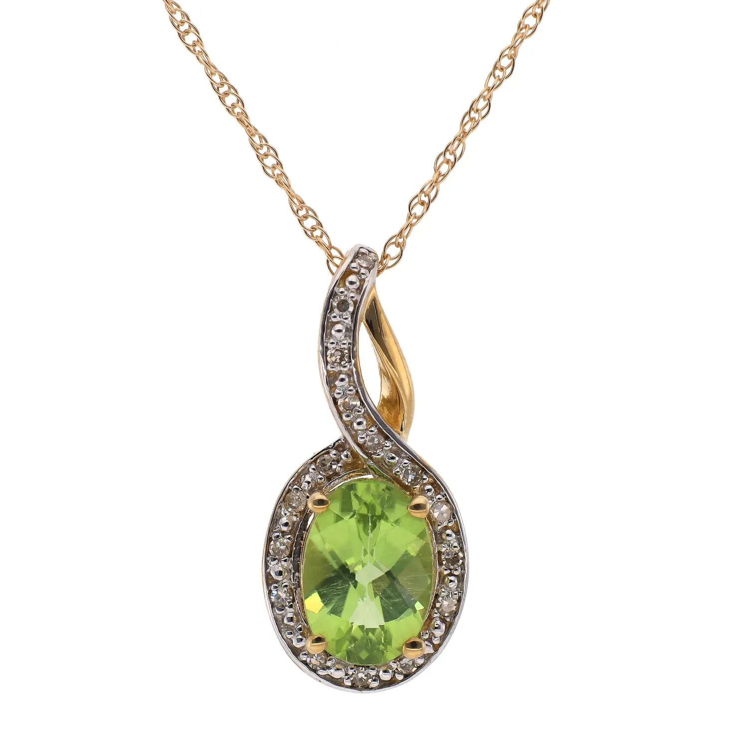 10K Yellow Gold Peridot and Diamond Pendant