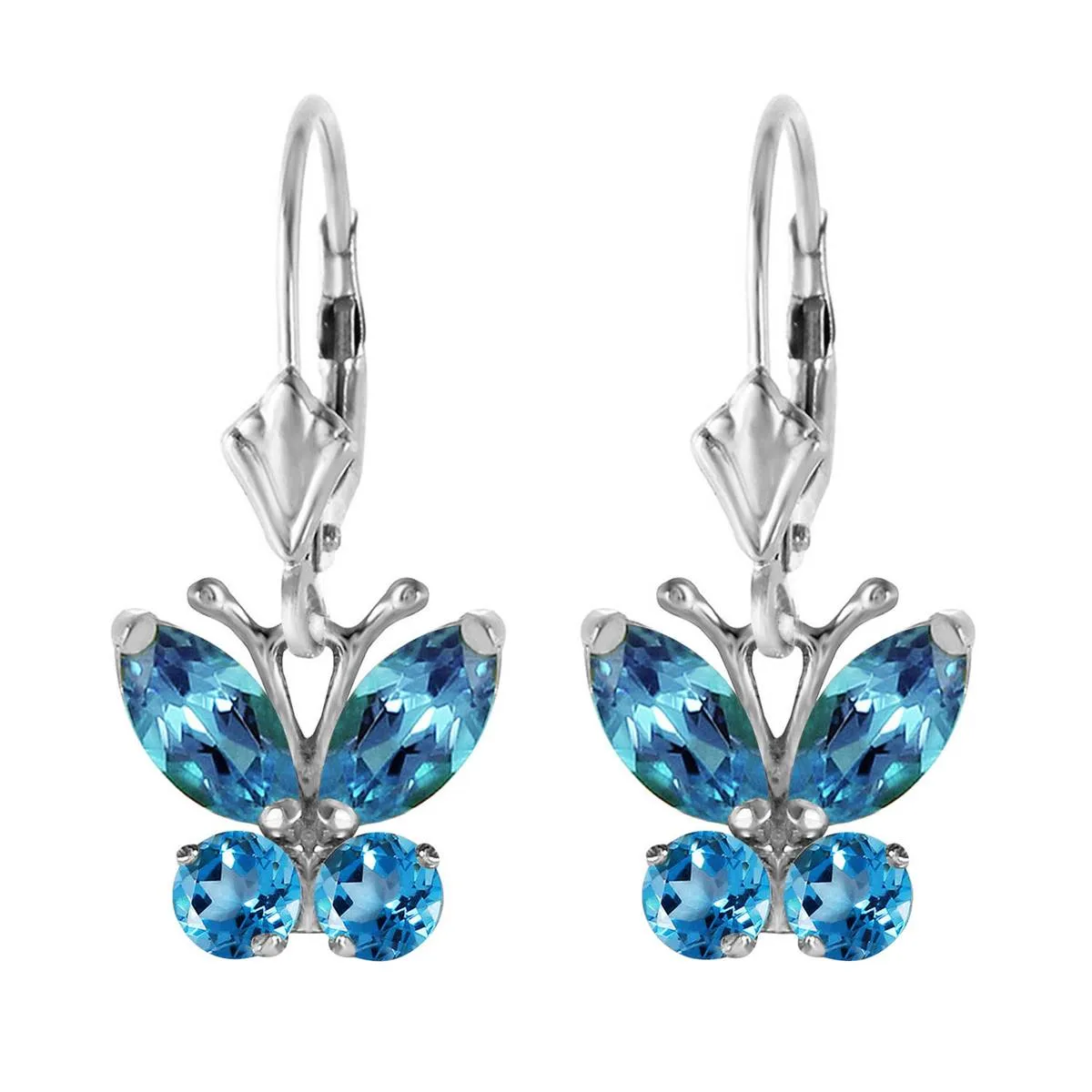 1.24 Carat 14K Solid White Gold Butterfly Earrings Blue Topaz