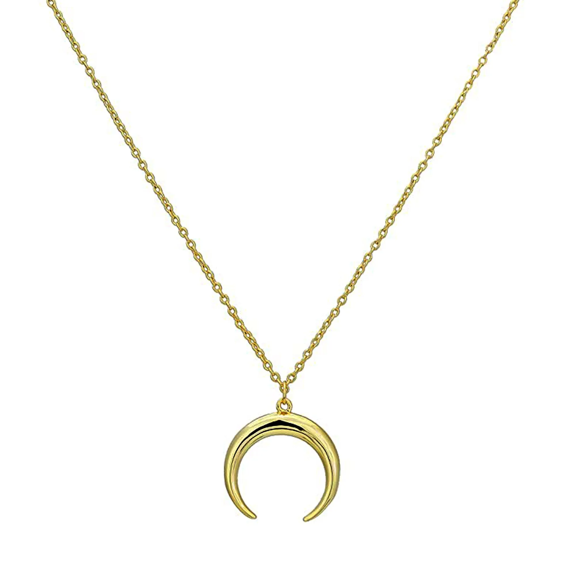14K Gold Crescent Moon Pendant Necklace, 18"