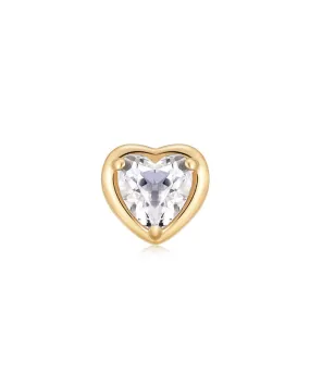 14k Heart White Topaz Stud Earring with screw flat back