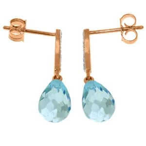 14K Solid Rose Gold Diamond & Blue Topaz Jewelry Earrings