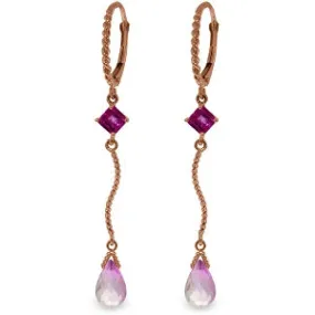 14K Solid Rose Gold Leverback Earrings w/ Pink Topaz
