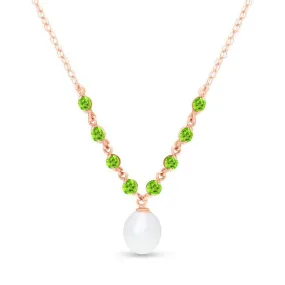14K Solid Rose Gold Necklace w/ Natural Peridots & Pearl