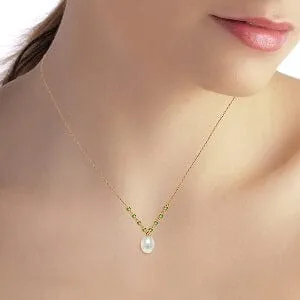 14K Solid Rose Gold Necklace w/ Natural Peridots & Pearl