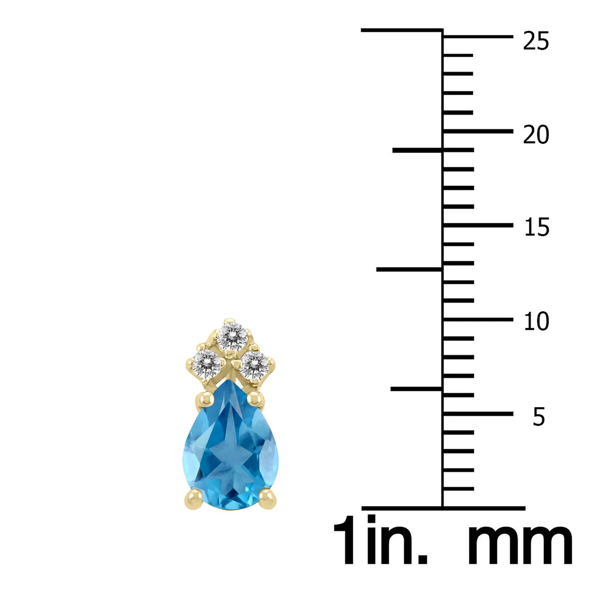 14K Yellow Gold 7X5Mm Pear Blue Topaz And Three Stone Diamond Earrings