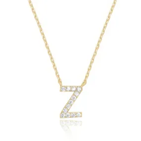 14k Yellow Gold Created Diamond Initial Z Letter Pendant Necklace Plated