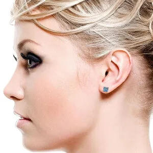 1.75 Carat 14K Solid Rose Gold Sparkle Blue Topaz Stud Earrings
