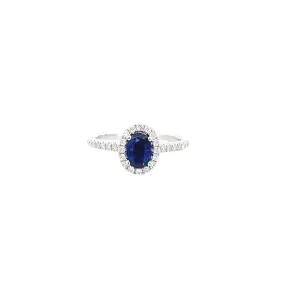 18K White Gold - Oval Sapphire & Diamond Halo Ring - J30904