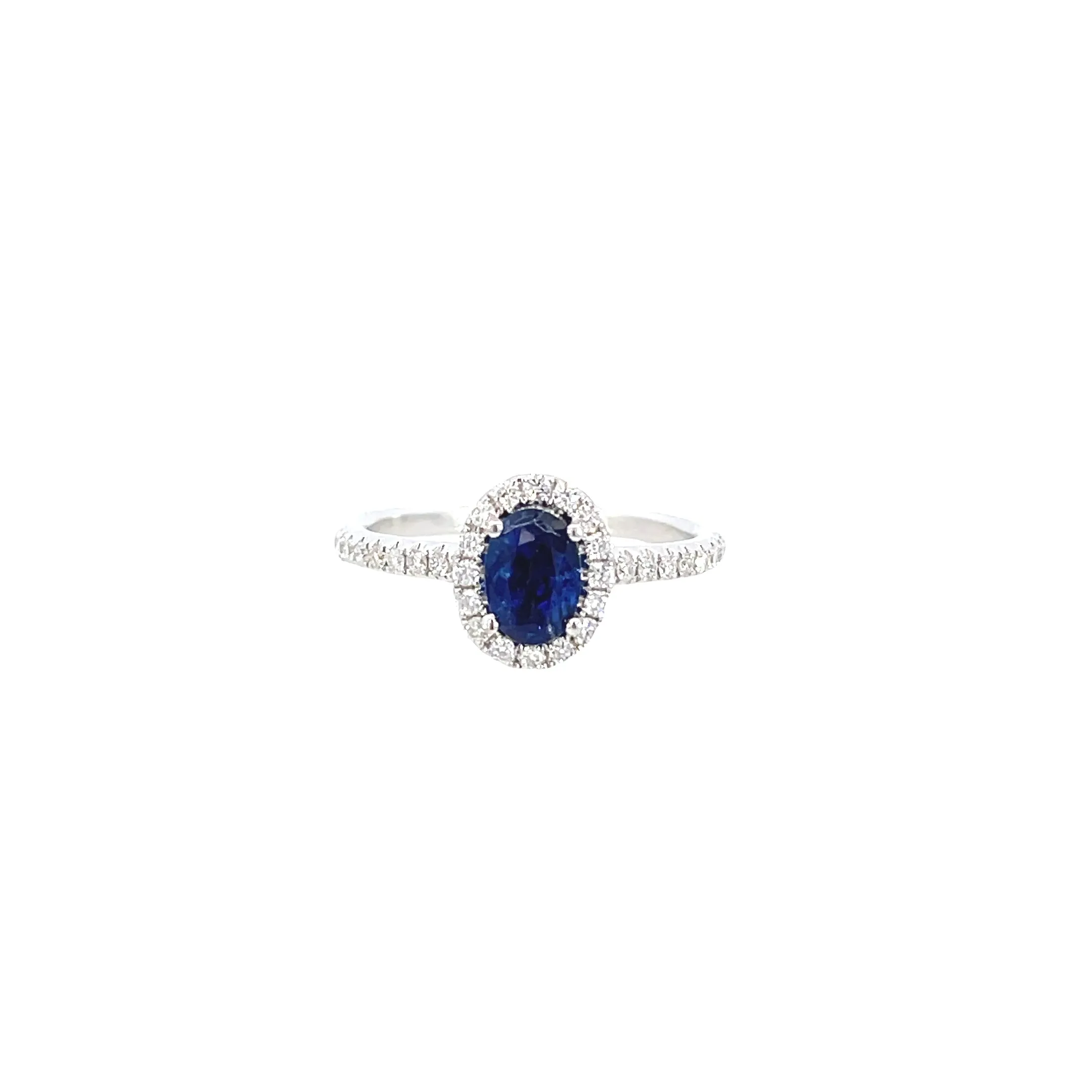 18K White Gold - Oval Sapphire & Diamond Halo Ring - J30904