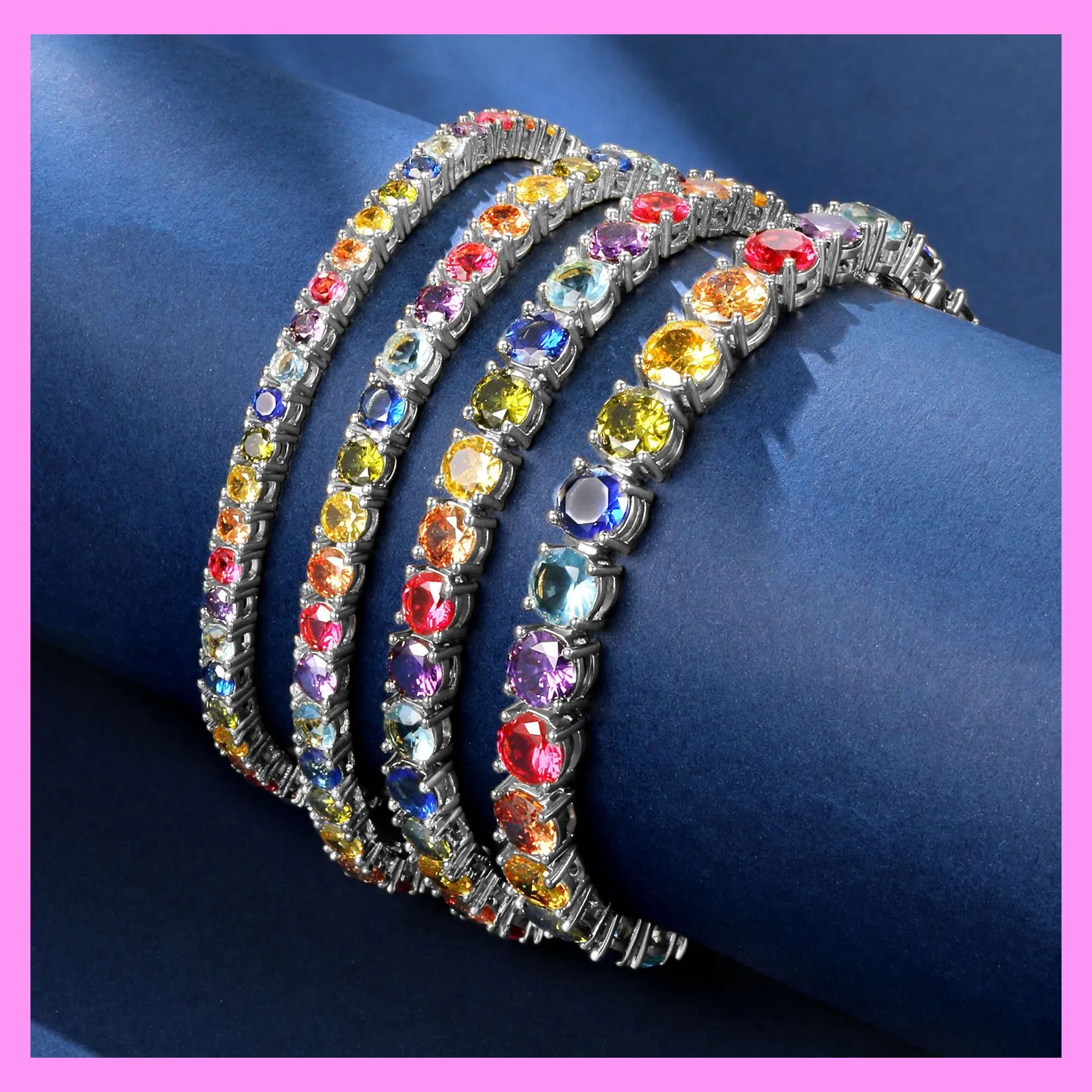 【2-42#】Colorful Tennis Bracelet  for female fashion daily engagement wedding anniversary