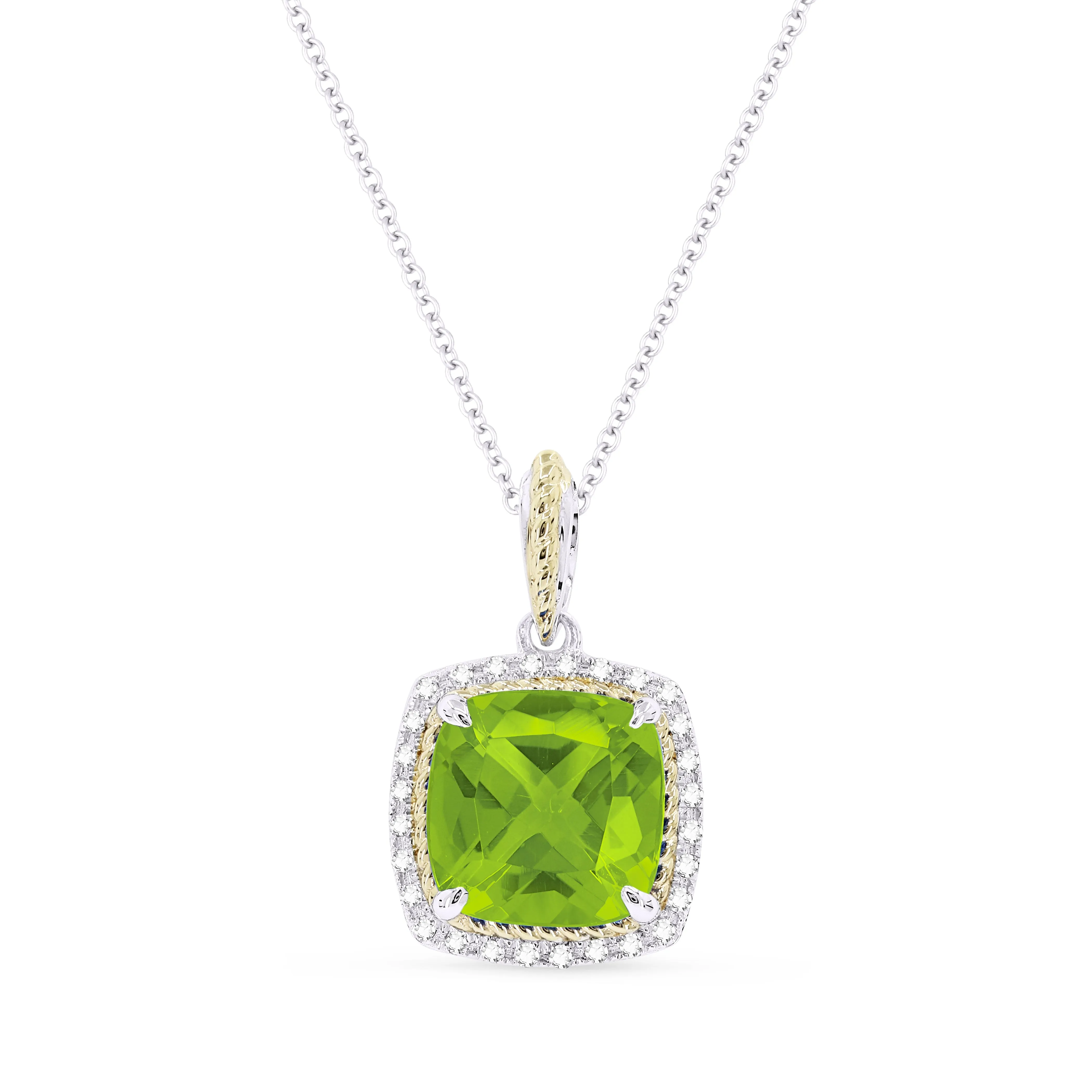 2.57ct Peridot 16"Pendant Necklace in 14K White And Yellow Gold