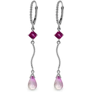 3.5 Carat 14K Solid White Gold Formidable Pink Topaz Earrings