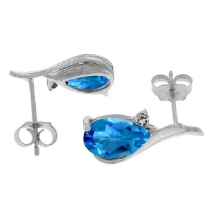 5.06 Carat 14K Solid White Gold Stud Earrings Diamond Blue Topaz