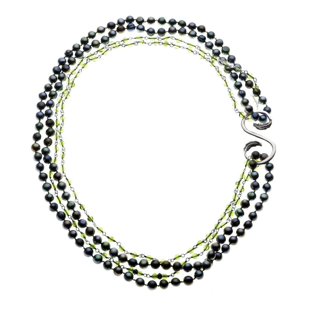 Artknots Carmen Sterling Silver Green Pearl Necklace