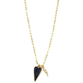 Ashley Gold Stainless Steel Gold Plated CZ  Heart And Lightning Bolt Charm Necklace