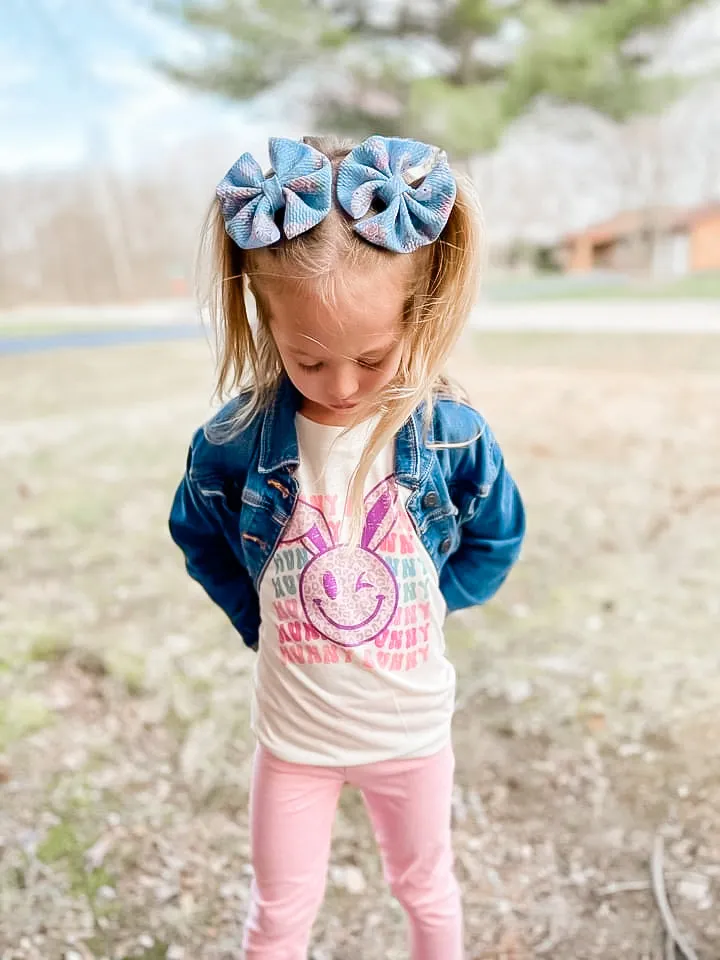 Baby Blue Easter Bunny Liverpool Fabric Bow Headband | Hair Clip