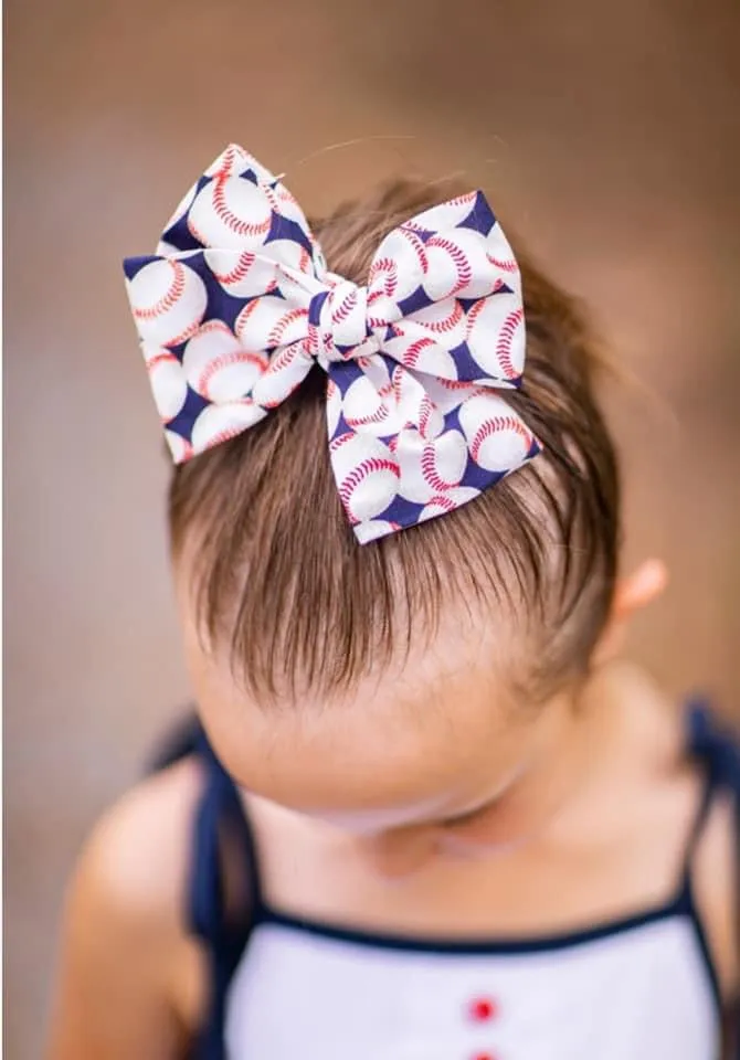 Baseball Hand Tied Fabric Bow Headband | Hair Clip