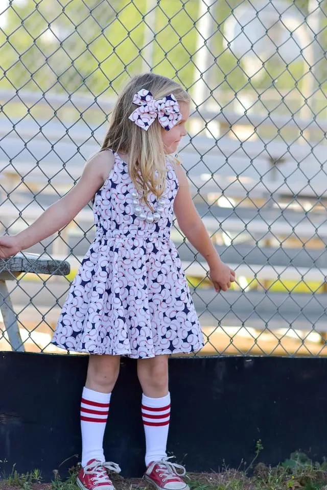 Baseball Hand Tied Fabric Bow Headband | Hair Clip