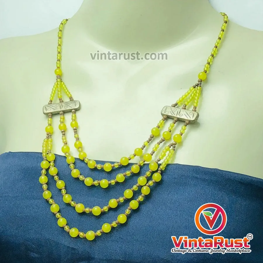 Beaded Multilayers Yellow Stones Handmade Necklace