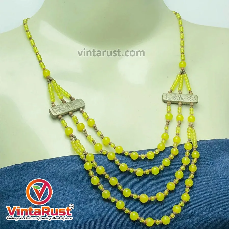 Beaded Multilayers Yellow Stones Handmade Necklace