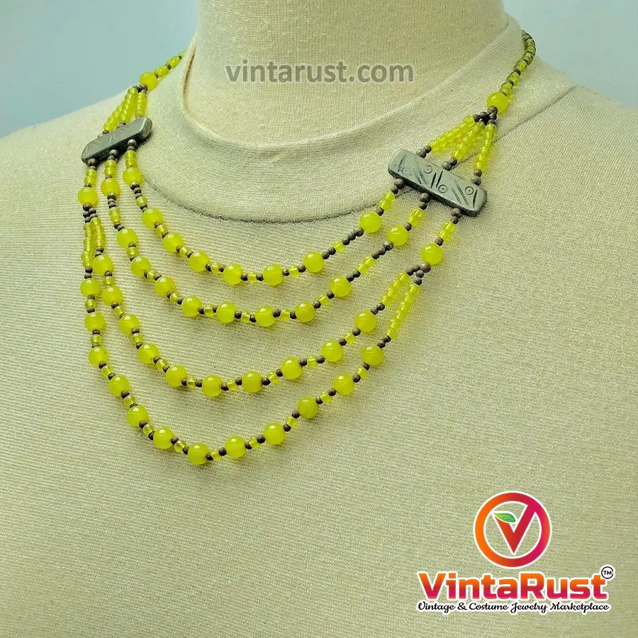Beaded Multilayers Yellow Stones Handmade Necklace