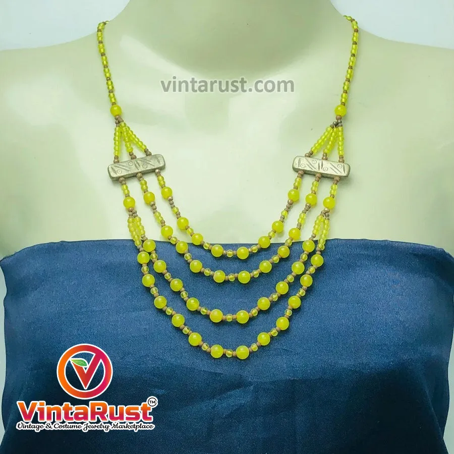 Beaded Multilayers Yellow Stones Handmade Necklace