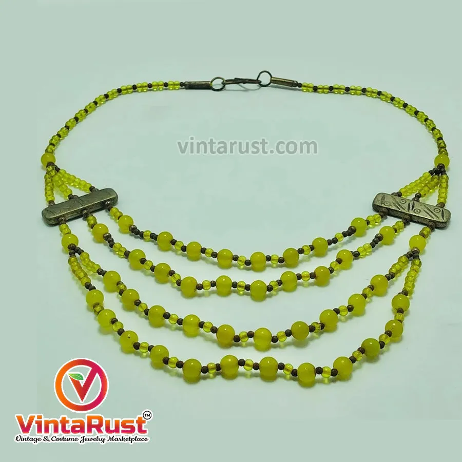 Beaded Multilayers Yellow Stones Handmade Necklace