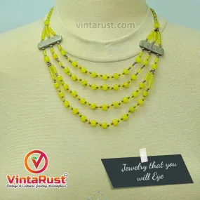 Beaded Multilayers Yellow Stones Handmade Necklace