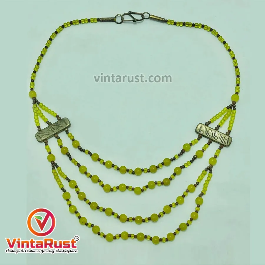Beaded Multilayers Yellow Stones Handmade Necklace