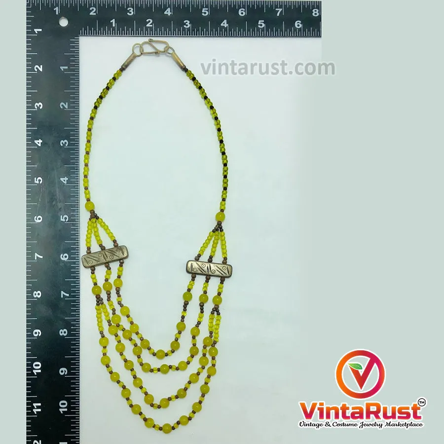 Beaded Multilayers Yellow Stones Handmade Necklace