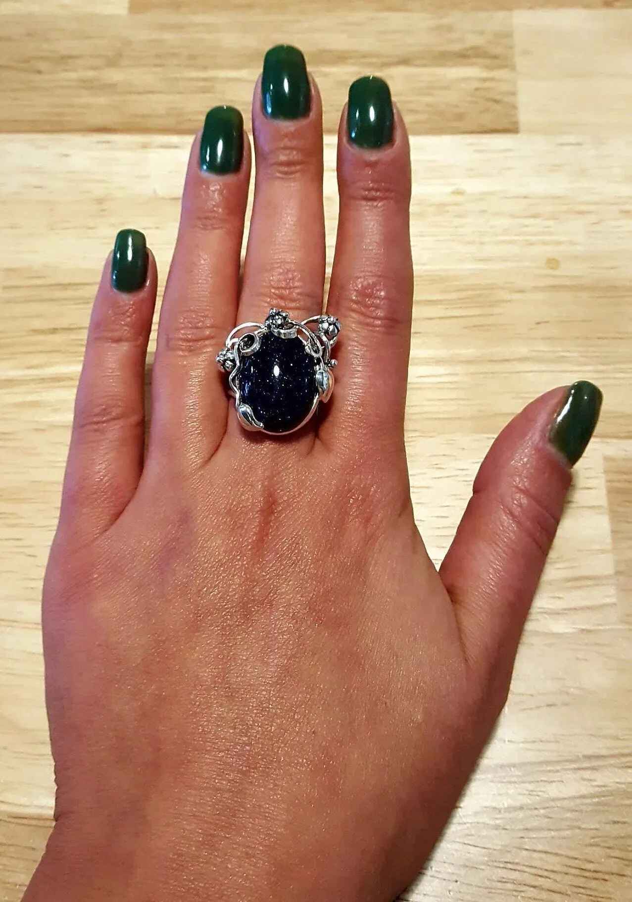 Blue Boho Ring - Sandstone Ring - Flower Statement Ring