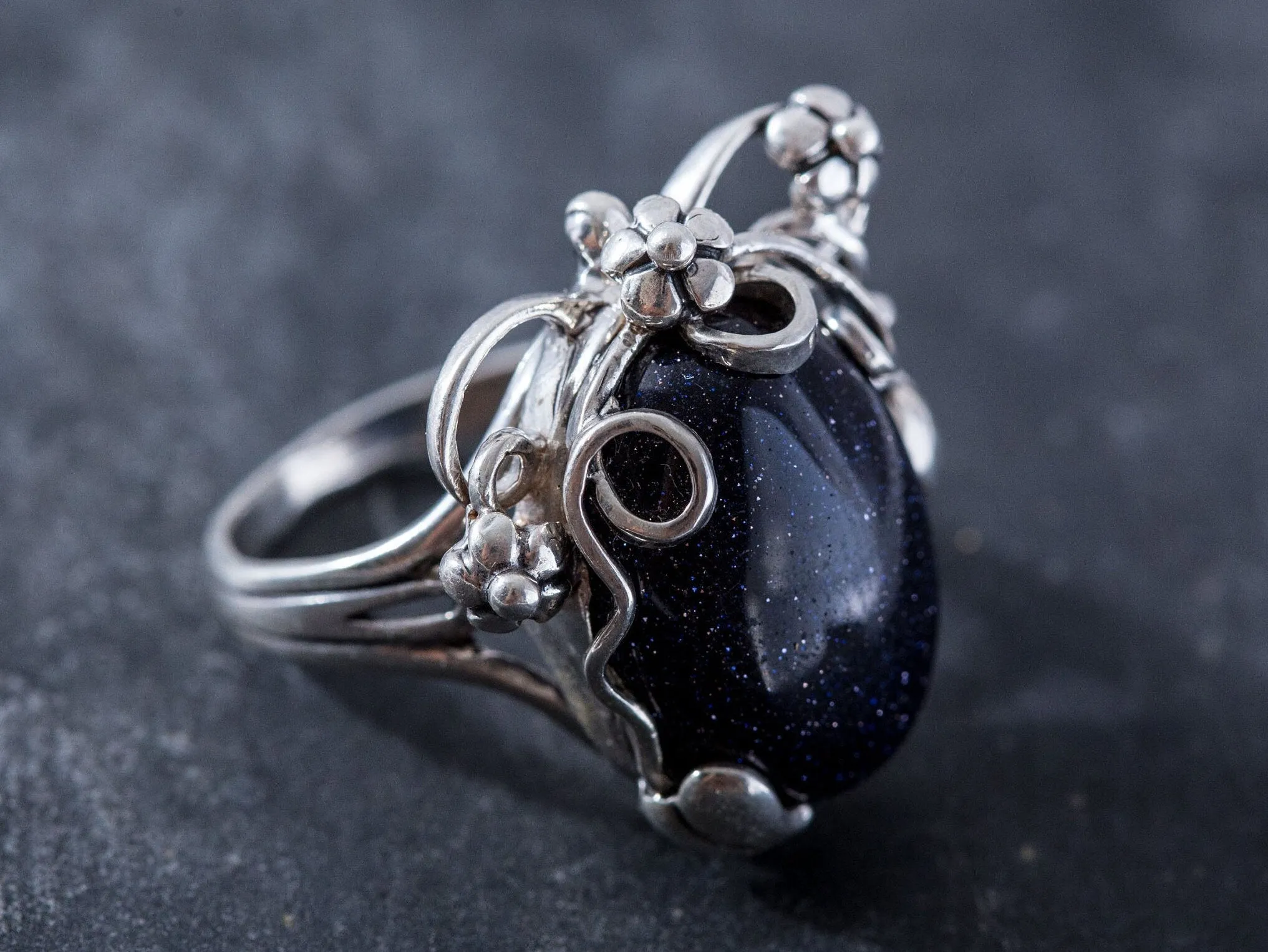 Blue Boho Ring - Sandstone Ring - Flower Statement Ring