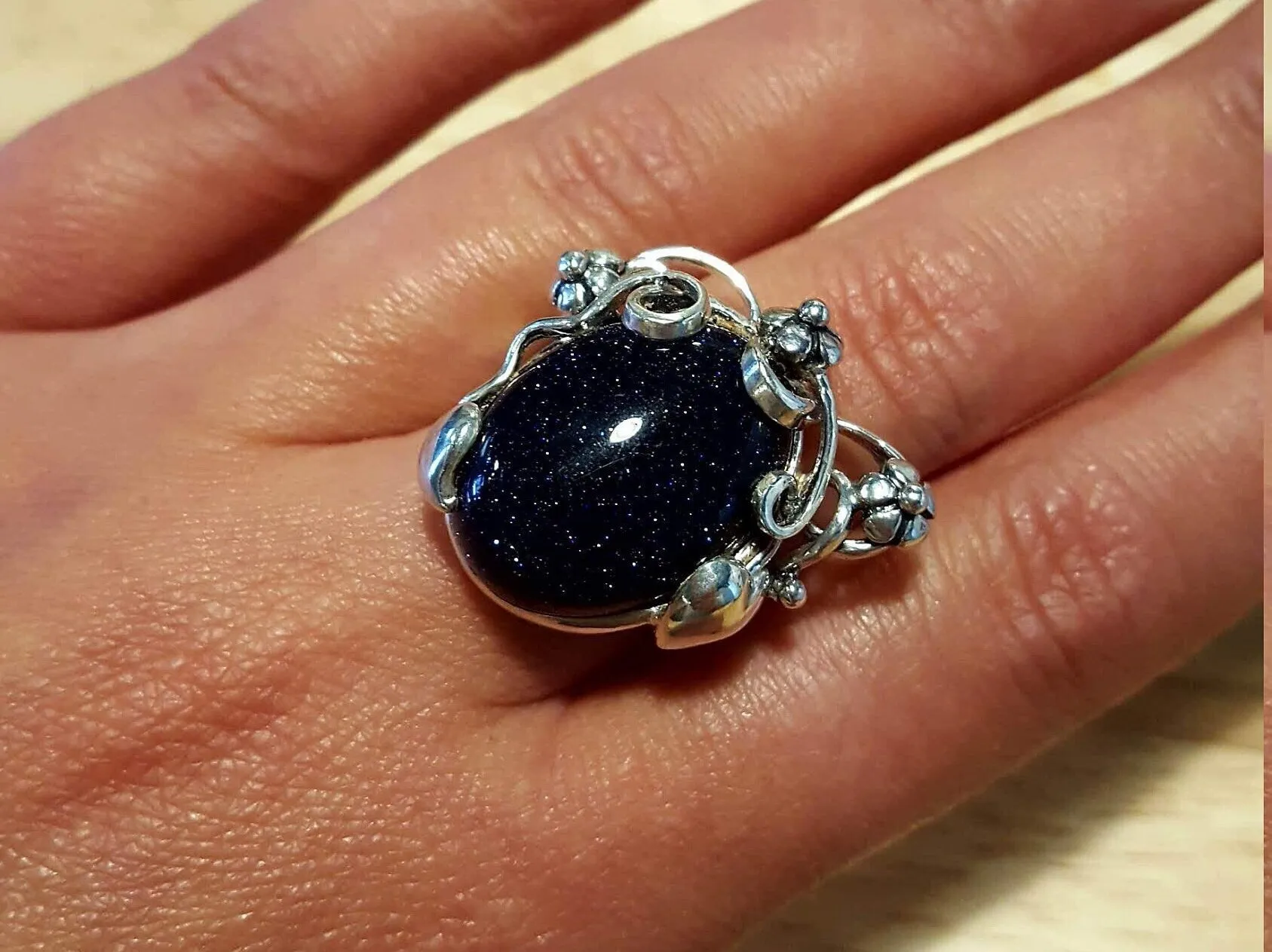 Blue Boho Ring - Sandstone Ring - Flower Statement Ring