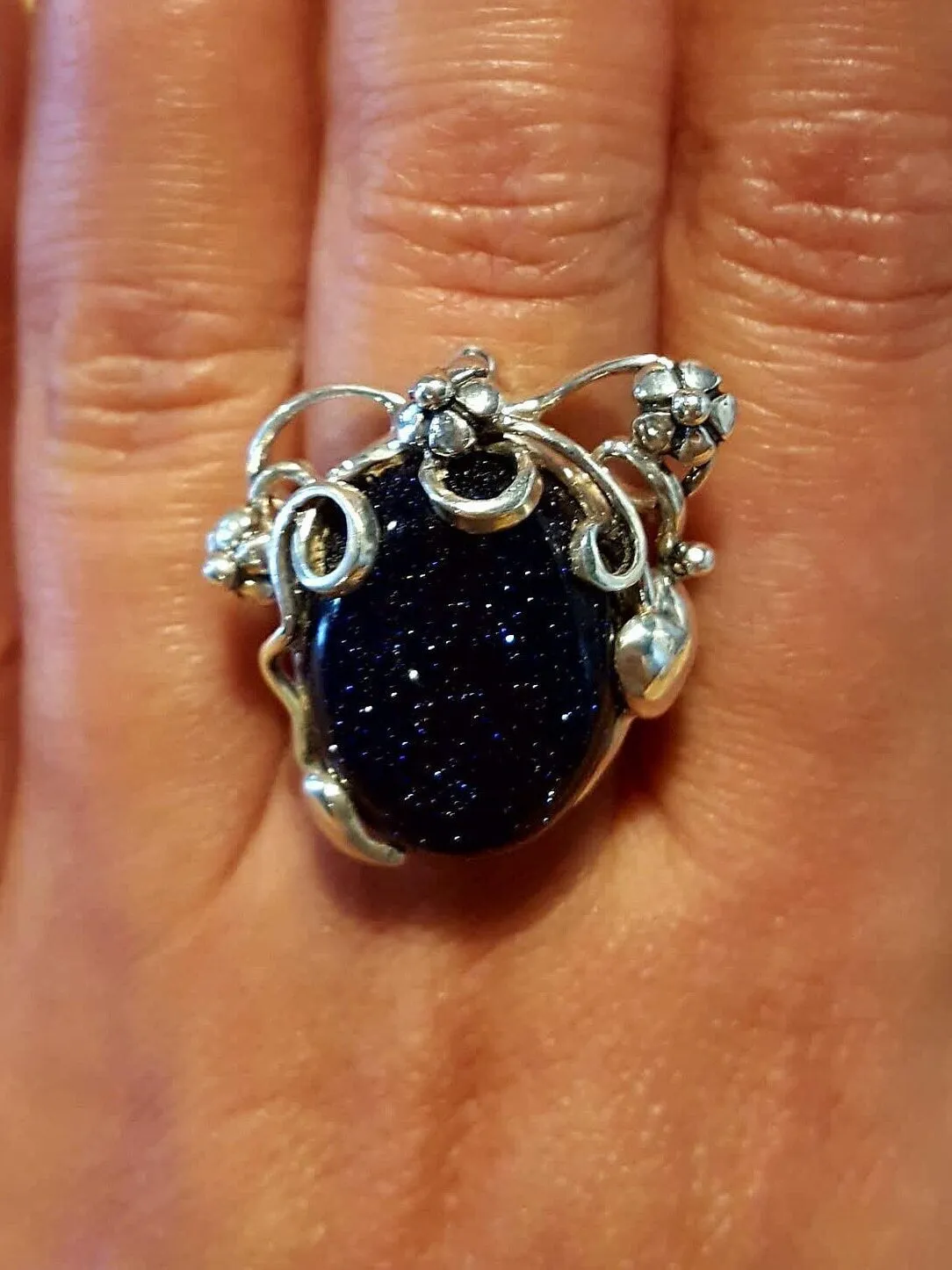 Blue Boho Ring - Sandstone Ring - Flower Statement Ring