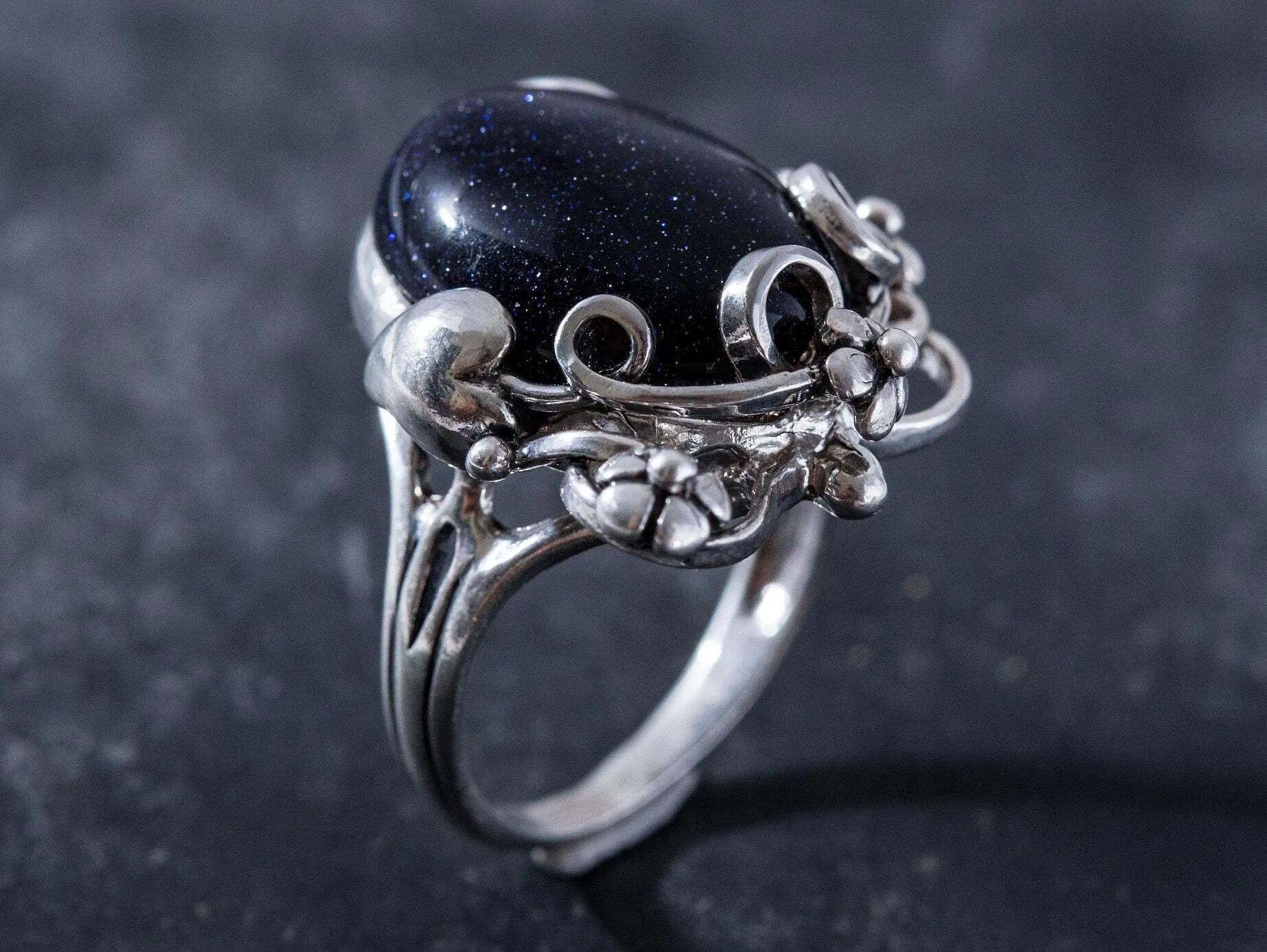 Blue Boho Ring - Sandstone Ring - Flower Statement Ring