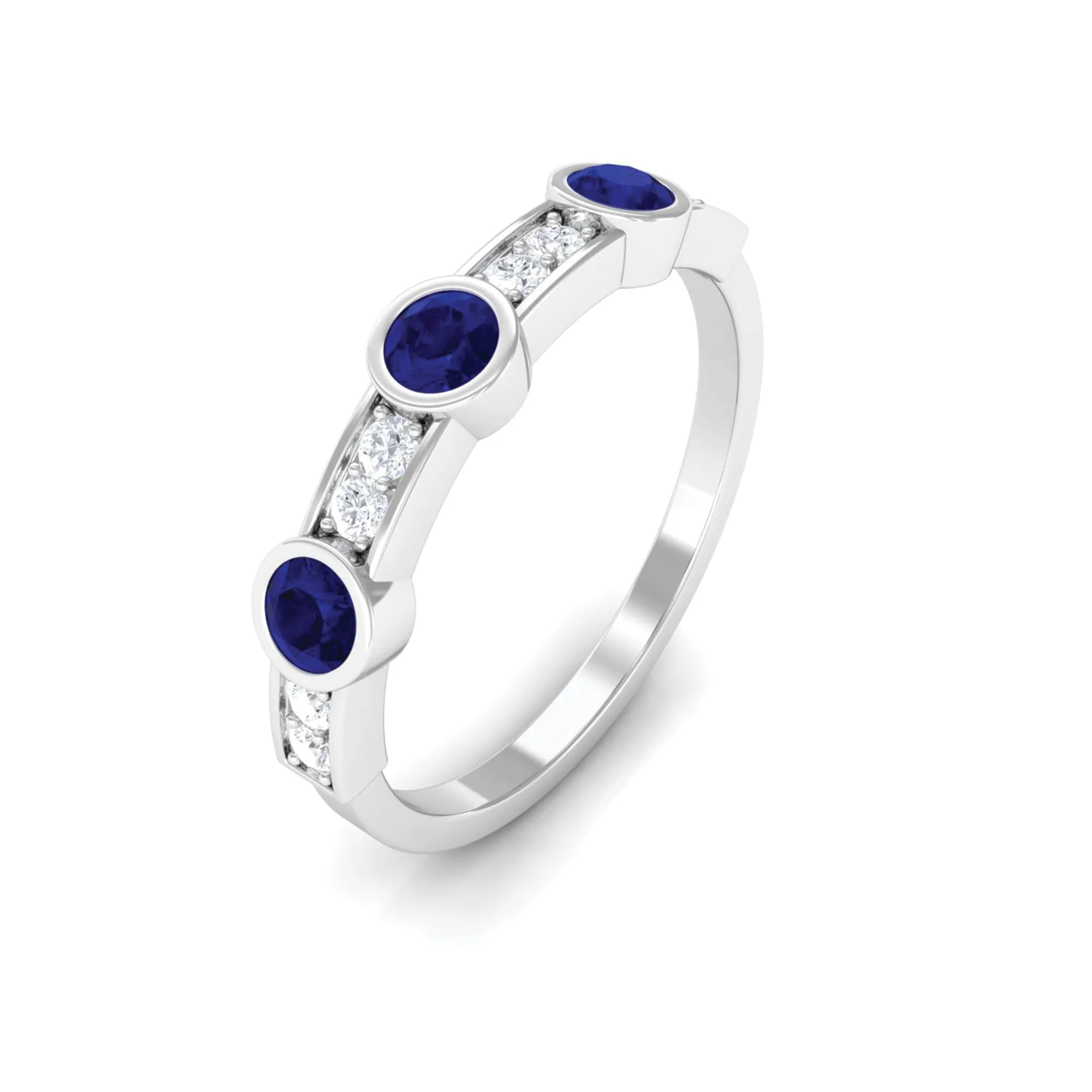 Blue Sapphire and Diamond Minimal Eternity Ring