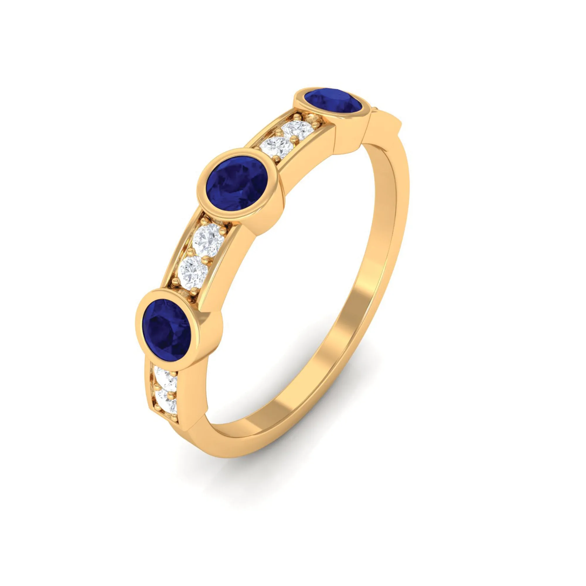 Blue Sapphire and Diamond Minimal Eternity Ring