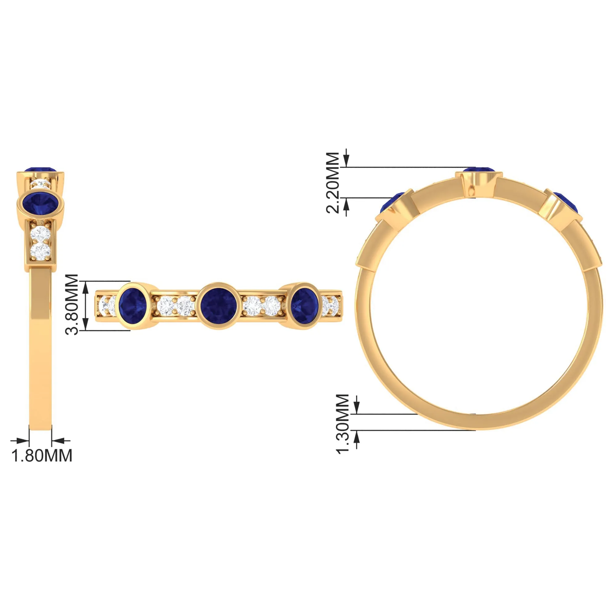 Blue Sapphire and Diamond Minimal Eternity Ring