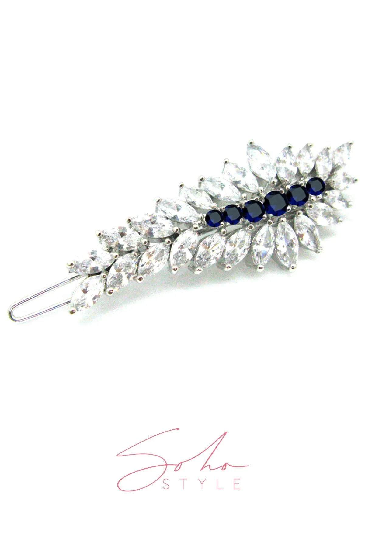 Blue seaweed rhinestone Barrette.