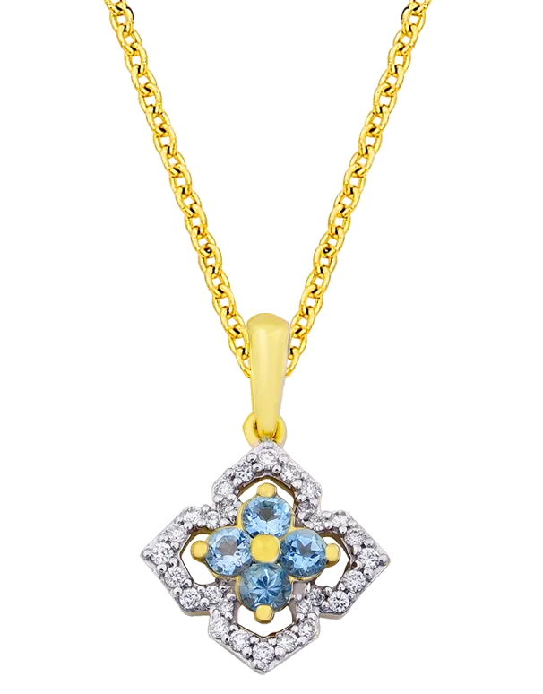 Blue Topaz Pendant - 10ct Yellow Gold Blue Topaz & Diamond Pendant - 786261
