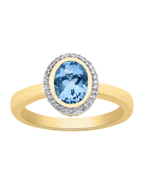Blue Topaz Ring - 10ct Yellow Gold Oval Blue Topaz & Diamond Ring - 785013