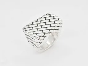 Brick Signet Ring - Silver Patterned Ring - Signet Ring