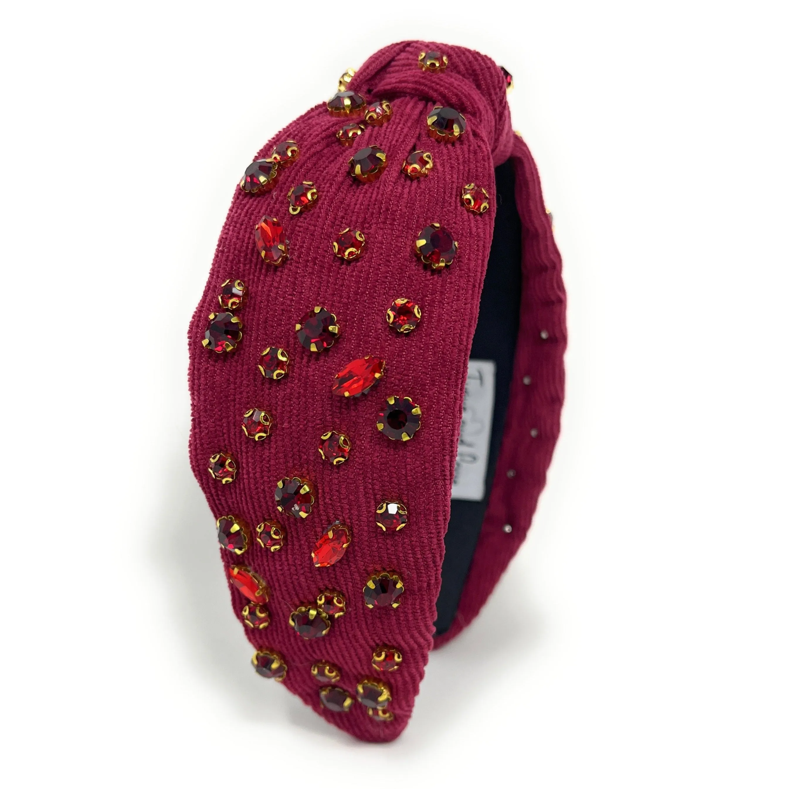 Burgundy Corduroy Jeweled Knot Headband