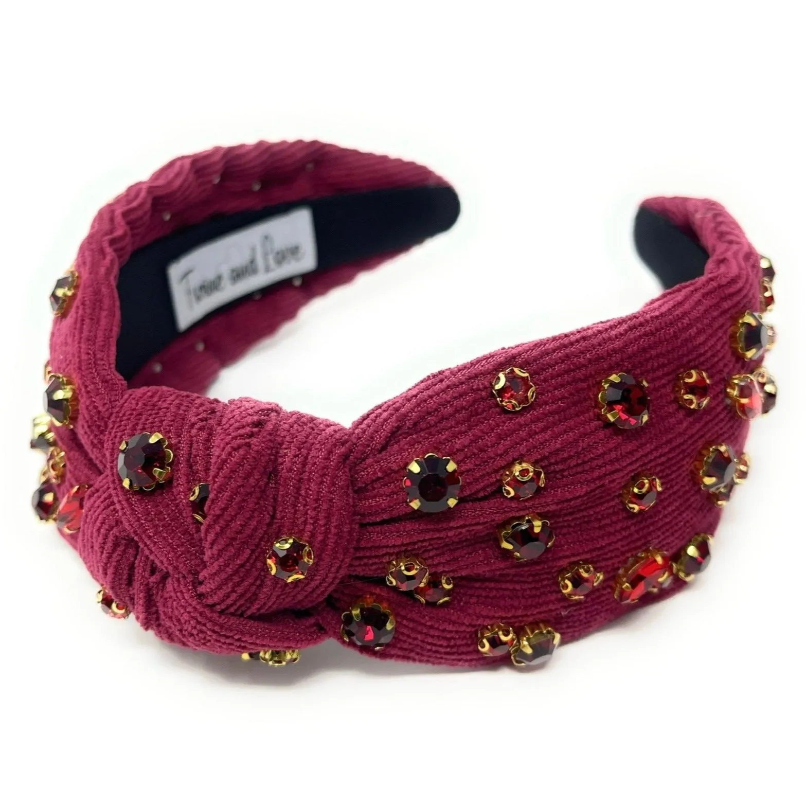 Burgundy Corduroy Jeweled Knot Headband