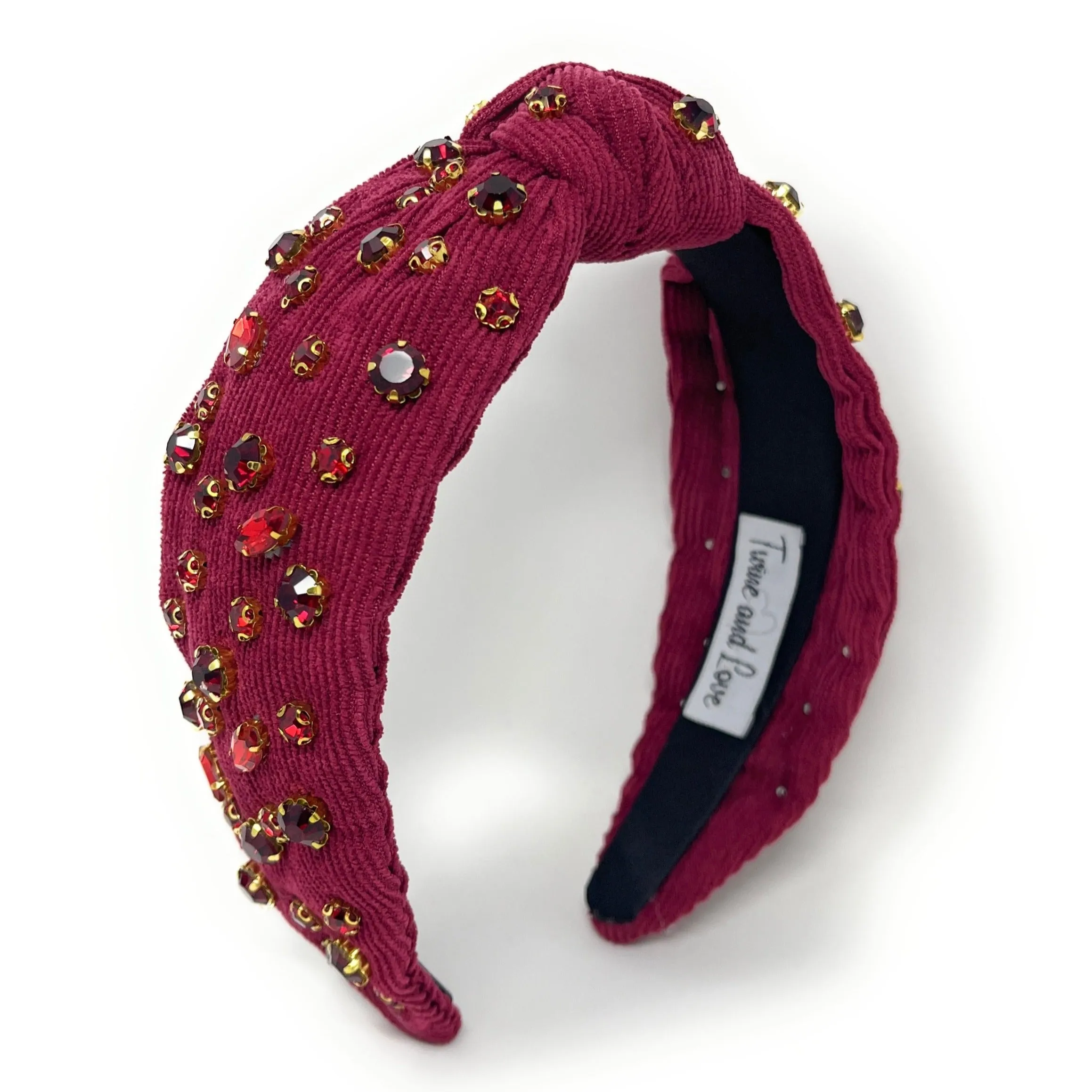 Burgundy Corduroy Jeweled Knot Headband