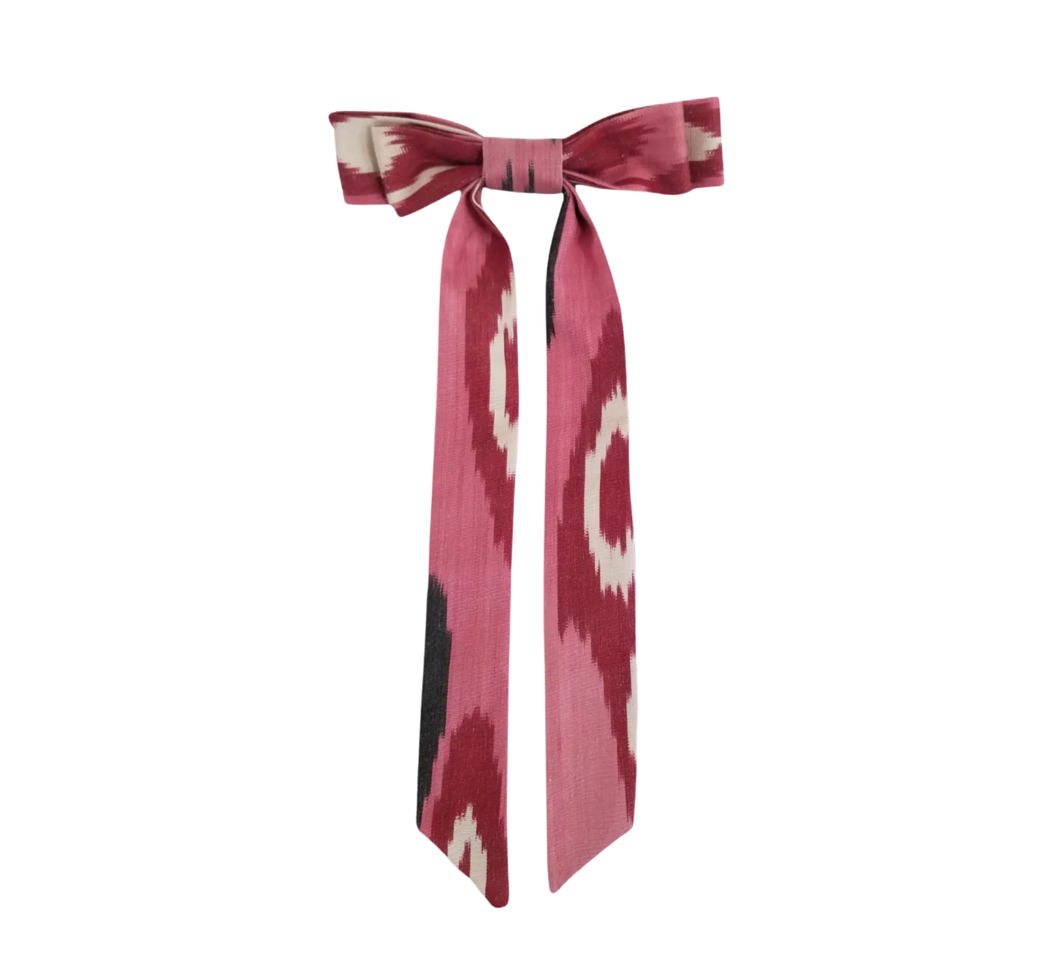 Cerise Silk Ikat Bow Barrette - Red, Pink, White, Black