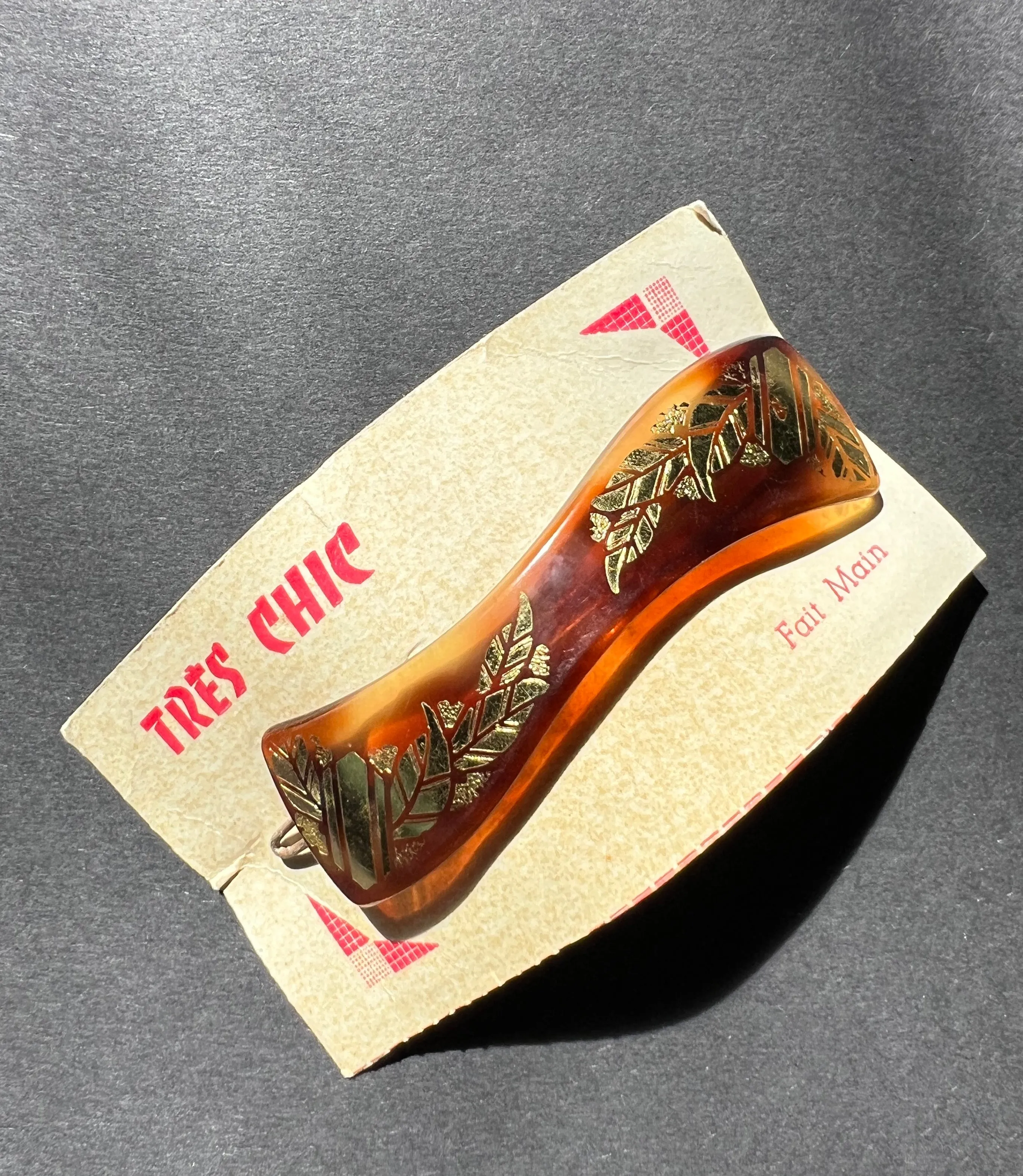 Deco  French Lucite Tortoiseshell and Gold Hair Clip