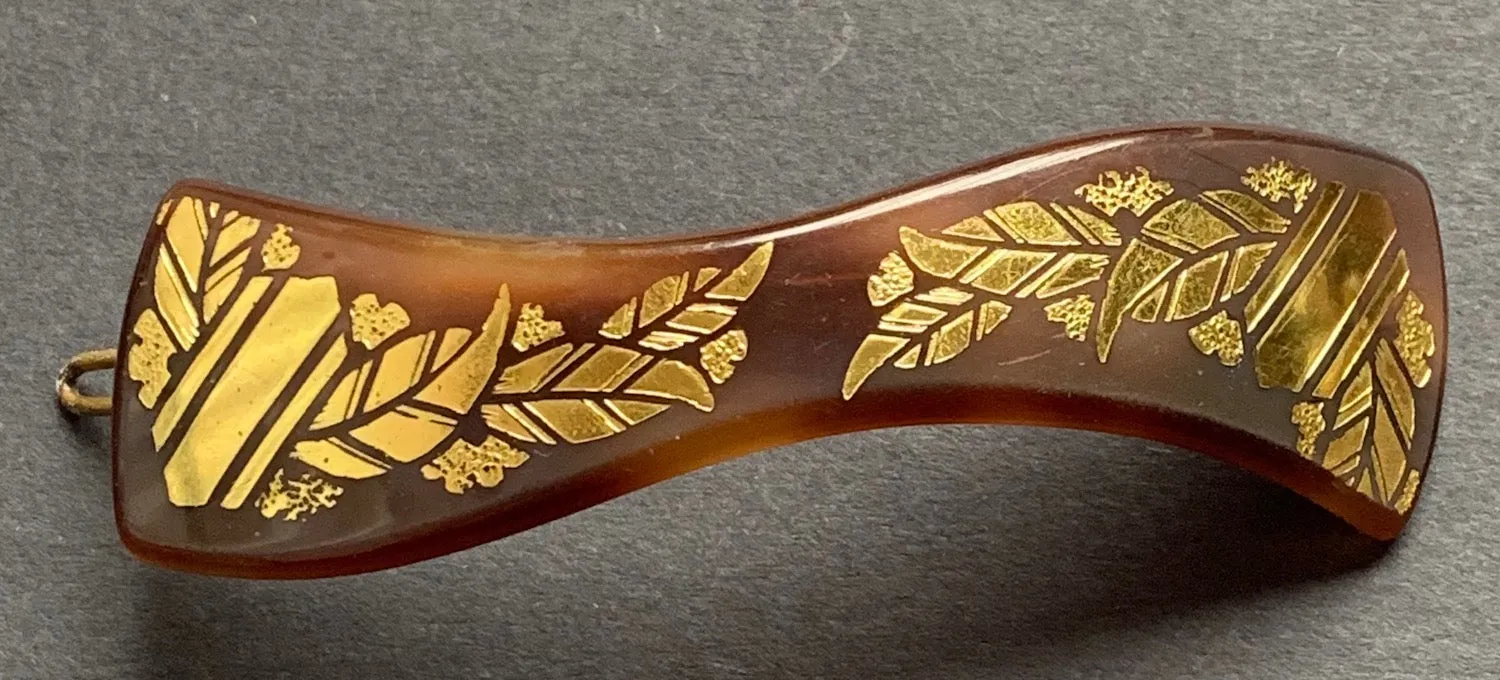 Deco  French Lucite Tortoiseshell and Gold Hair Clip