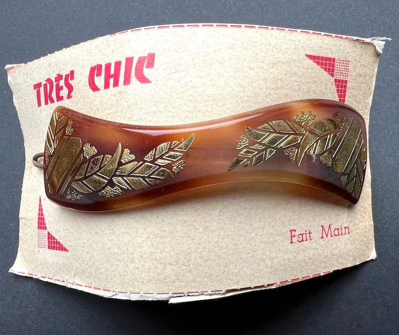 Deco  French Lucite Tortoiseshell and Gold Hair Clip